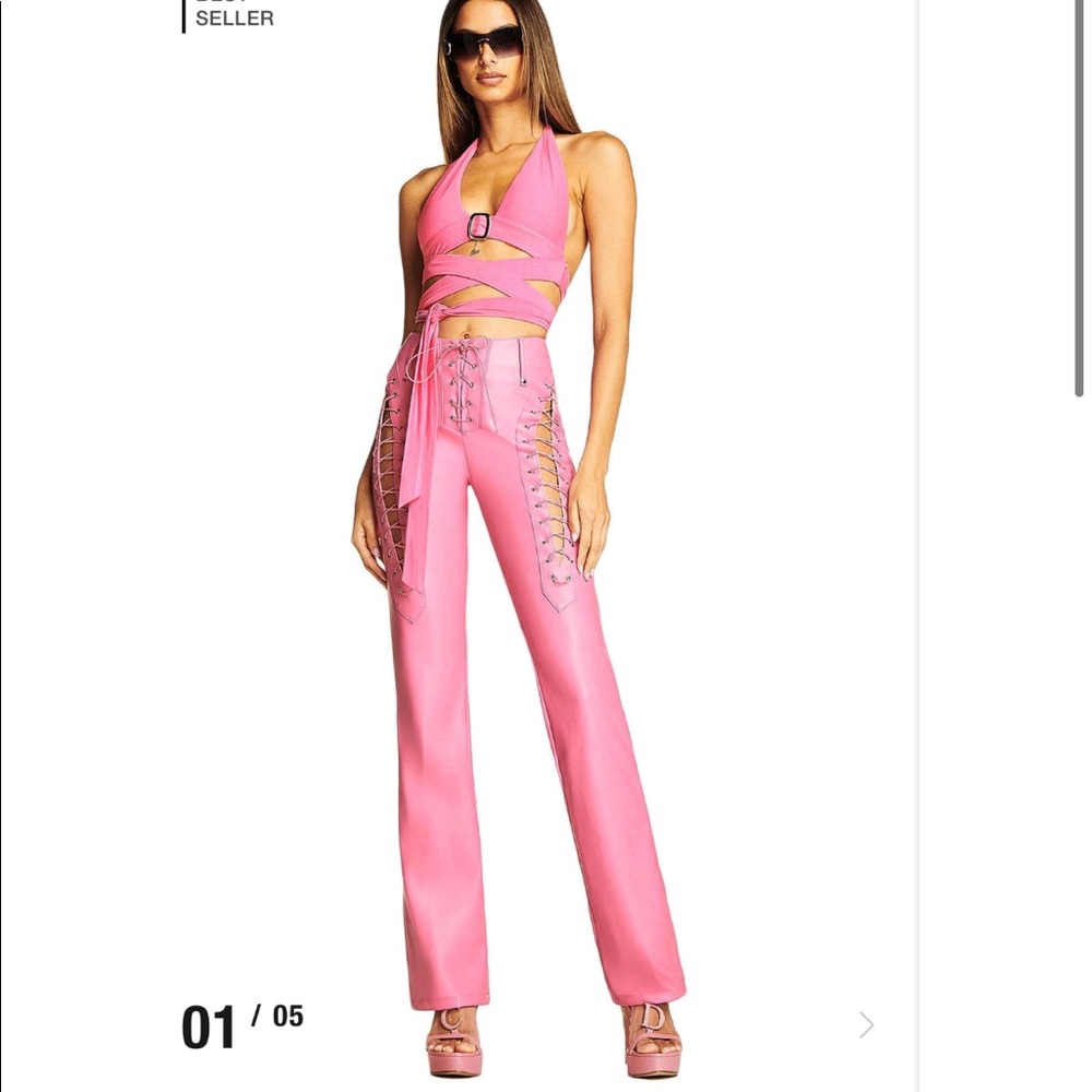 I.AM.GIA Pink Lace-Up Wide Leg Pants